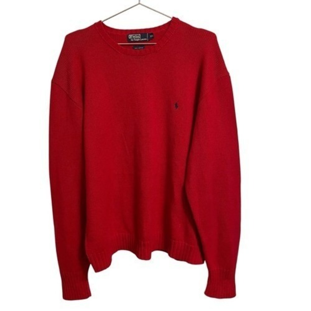 Polo Ralph Lauren Mens Red 100% Cotton Crewneck Sweater XXL Embroidered Pony